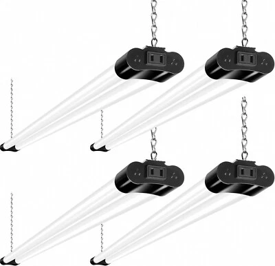 4 Pack 4FT Linkable LED Shop Light for Garage, 4400lm, 42W Utility Light - Black - Image 1 of 4