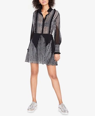 Rachel Rachel Roy $129 длинным рукавом пунктирной полоски рубашка платье черный / белый 6 - Изображение 1 из 2