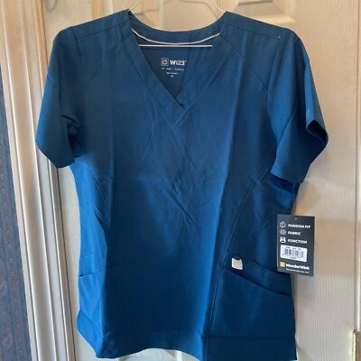 WonderWink Women's V-Neck Top Shirt,  6155, Caribbean Blue, Medium - Image 1 of 4