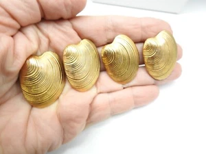 Textured Gold Tone Metal Shell Beach Set of 4 Button Cover Lot - Picture 1 of 4