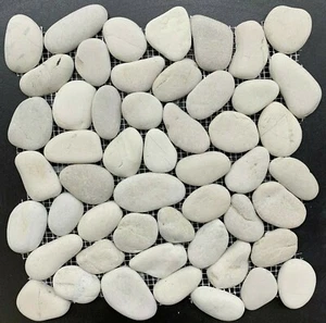 White Pebble Stone Tile Natural Round Tile River Rock Stone Mosaic Shower Floor - Picture 1 of 6