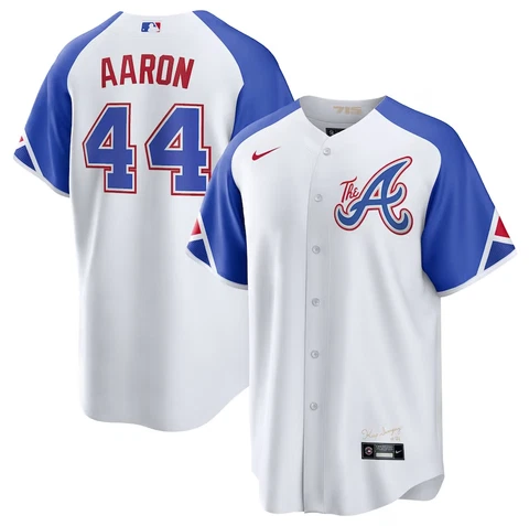 Men's Atlanta Braves Hank Aaron White 2023 City Connect Replica Player Jersey Cover