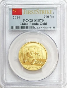 2014 GOLD CHINA PANDA 200 YUAN 1/2 OZ PCGS MINT STATE 70 FIRST STRIKE - Picture 1 of 2