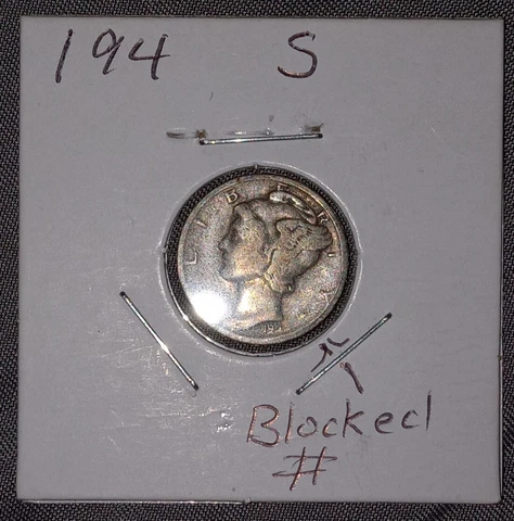 Mercury Silver Dime 194- S Greased Filled Die Missing Last Digit Cover