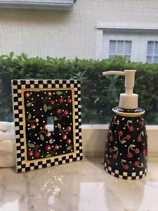 Me Ink Ceramic Light Switch Cover And Soap Pump Cherry Checkerboard Polkadot - Picture 1 of 5