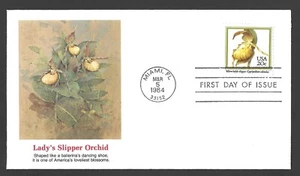1984 US Postage - SCOTT 2077 - YELLOW LADY'S SLIPPER ORCHID - FDC Fleetwood - Picture 1 of 2