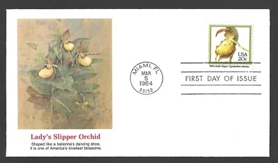 1984 US Postage - SCOTT 2077 - YELLOW LADY'S SLIPPER ORCHID - FDC Fleetwood - Image 1 of 2