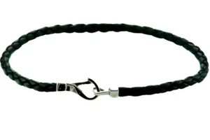 Gucci 6 mm BREITE GEFLOCHTENE SCHWARZE NATURLEDERKORDEL & STAHL UNISEX HALSKETTE 18 ZOLL - Bild 1 von 12
