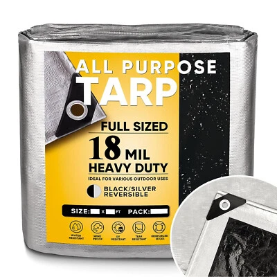 Heavy Duty Poly Tarp 18 Mil Waterproof Tarpaulin Cover w/Grommets Finished Size - Image 1 of 4