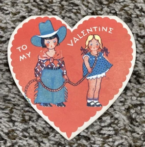 Vintage Valentines Day Card Folded Cowboy w Lasso Girl Nothing That I Wouldn't - Picture 1 of 4