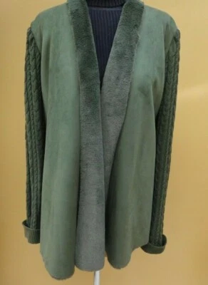 MÚLTIPLES Cárdigan/Chaqueta Verde Suave, Mangas Tejidas Forro Suave Imitación Piel - Talla L Foto 1 de 4