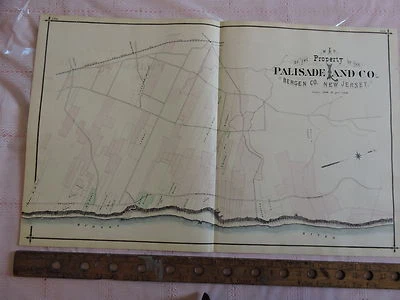 1876 Bergen Palisade Land Co Hillsdale Hudson River 17x28 impresiones de mapas Nueva Jersey Foto 1 de 3