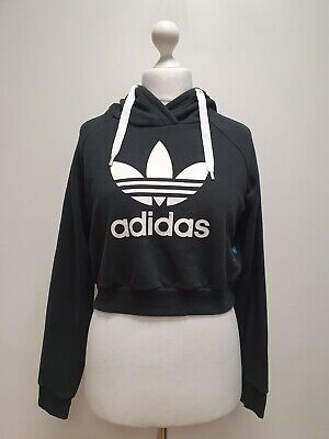 Ff982 Womens Adidas Originals Black Cropped Oversized Sweatshirt Hoodie Uk 14 • 24.18€