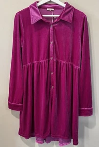 JODIFL Women's Magenta Velvet Button Down Long Sleeve Baby Doll Dress Medium NWT - Picture 1 of 7