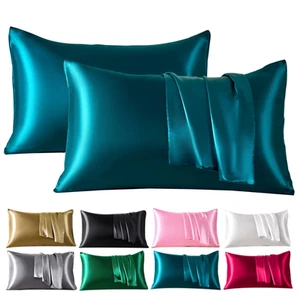 2 Pack 100% Satin Silk Pillowcase for Hair and Skin, With Hidden Zipper NEW USA - Picture 1 of 15
