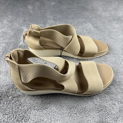 Sandalias de cuña Mia Chelsia cruzadas elásticas correa al tobillo para mujer 10 beige  Foto 1 de 4