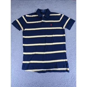 Polo Ralph Lauren Polo Mens Size Medium Yellow Blue Stripe Small Pony - Picture 1 of 6