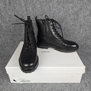 Vince Cabria Boots Women's Leather Zip Lace Up Combat Ankle Booties Black 6.5 - Picture 1 of 12
