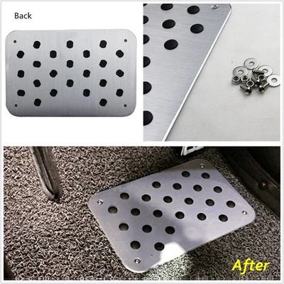 Silver Universal Car SUV Aluminum Floor Mat Carpet Thick Heel Plate Pedal+Screws - Image 1 of 4