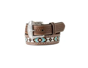 Nocona Western Belt Boys Basketweave Beaded Inlay Brown N4442502 - Picture 1 of 1
