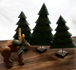 Conjunto de árboles de Navidad de alce de reno pintado de madera decoración país rústico abuela - Imagen 1 de 17