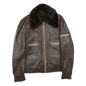 Chaqueta de vuelo de cuero marrón para mujer L bolsillos con cremallera cuello de piel sintética estilo bombardero - Imagen 1 de 6