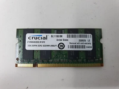 Crucial CT25664AC800 Ram Memory DDR2 2GB PC2-5300 For HP Compaq CQ60 Genuine - Image 1 of 4