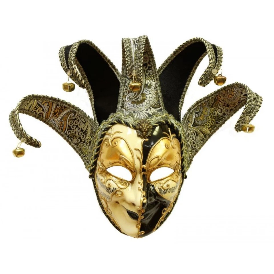 Men's Black and Gold Floral Embroidery Musical Venetian Jester Masquerade Mask - Image 1 of 1