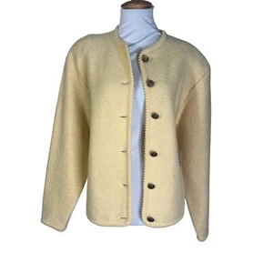 Vintage 1960s Tally Ho Yellow Cream Acrylic Cardigan Sweater L - Picture 1 of 7