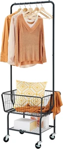 Laundry Cart with Hanging Rack, Metal Laundry Basket with Wheels, Laundry Hamper - Picture 1 of 7