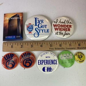 Vtg. Button Pins - See No Evil, Heilman’s Old Style, Playstation 2 - Lot Of 8 - Picture 1 of 7