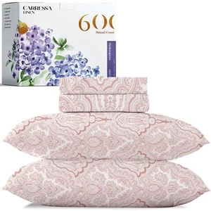 Carressa Linen Luxury Egyptian Cotton Queen Printed Sheet Set - 600 Thread Co... - Picture 1 of 9