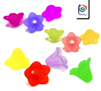 100stk Blütenkelch Frosted Blumen Perlen Kappen Acryl Mix Farben Matt Blüte - Bild 1 von 2