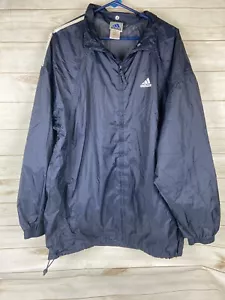 Adidas Mens Blue Jacket Full Zip Long Windbreaker Three Stripe Size 42/44 - Picture 1 of 8