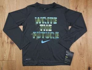 Nike Boy Long Sleeve DRI-FIT T-Shirt~ Gray, Blue & Volt~ Write The Future~Size 4 - Picture 1 of 2