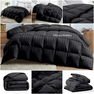 Luxury Premium Soft Stripes Grey Comforter Goose Down Alternative Cal King Size - Picture 1 of 13