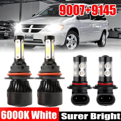 For 2001-2007 Dodge Grand Caravan 4X LED Headlight Bulbs Hi/Lo + Fog Light 6000K - Image 1 of 4