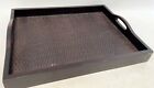 Modern Contemporary Burgundy Painted Wood Wicker Rattan 2 Handle Serving Tray