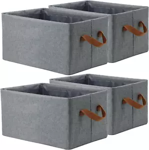 4 PCS Linen Storage Baskets with Metal Frame, Shelf Organizer Bins, Fabric Baske - Picture 1 of 12