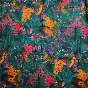Shamash Sons Tessuto Cotone #3998 Luminoso Multicolore Fiori Tropicali Uccellini 2 iarde - Foto 1 di 3