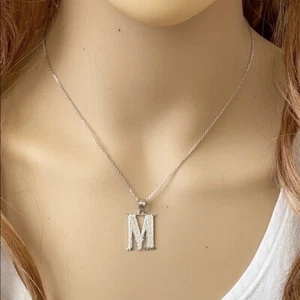 925 Sterling Silver Initial Letter M Pendant Necklace - Large, Medium, Small  - Picture 1 of 17
