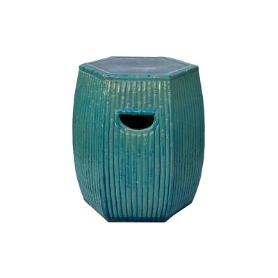 Chinese Hexagon Bamboo Theme Turquoise Green Ceramic Clay Garden Stool ws3545 - Image 1 of 4