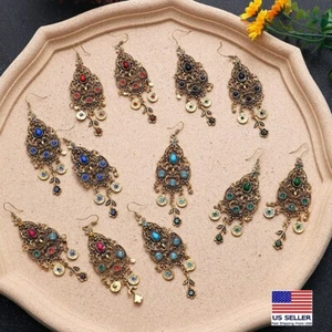 Gorgeous Women Ancient Gold Bohemian Earrings Carved Baroque Royal Flowers 1501 - Picture 1 of 10