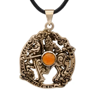 Bronze Odin Sleipnir Pendant Amber Dryad Design Norse God Asatru Viking Jewelry - Picture 1 of 5