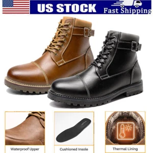 Herren Winter Motorrad Kampf Kunstfell Militär Leder Stiefeletten - Bild 1 von 12