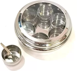 Spice Box Stainless Steel Masala Dabba Spice Container Box with 1 Spoon Clear - Picture 1 of 6