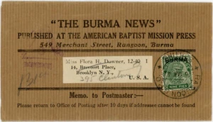 BURMA NACHRICHTEN 1940 ZENSIERTE VERPACKUNG BAPTIST MISSION PRESSE 9p INDIEN USA UMGELEITET - Bild 1 von 2