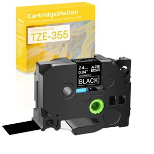 1PK Compatible for Brother TZe TZ355 PT-E500 P750W 1" White on Black Label Tape - Bild 1 von 9