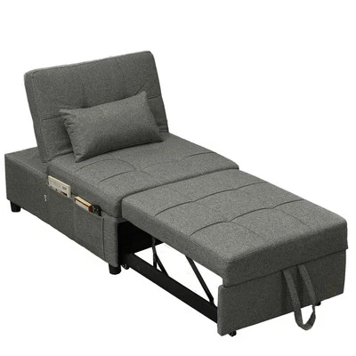 Charcoal Grey Linen Foam Sleeper Chair Bed 104x72x81cm with Pockets, New - Image 1 of 4