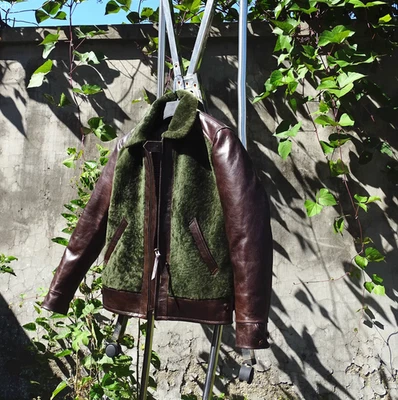 Giacca uomo in vera pelle di mucca e pecora pieno fiore shearling classica - Immagine 1 di 4